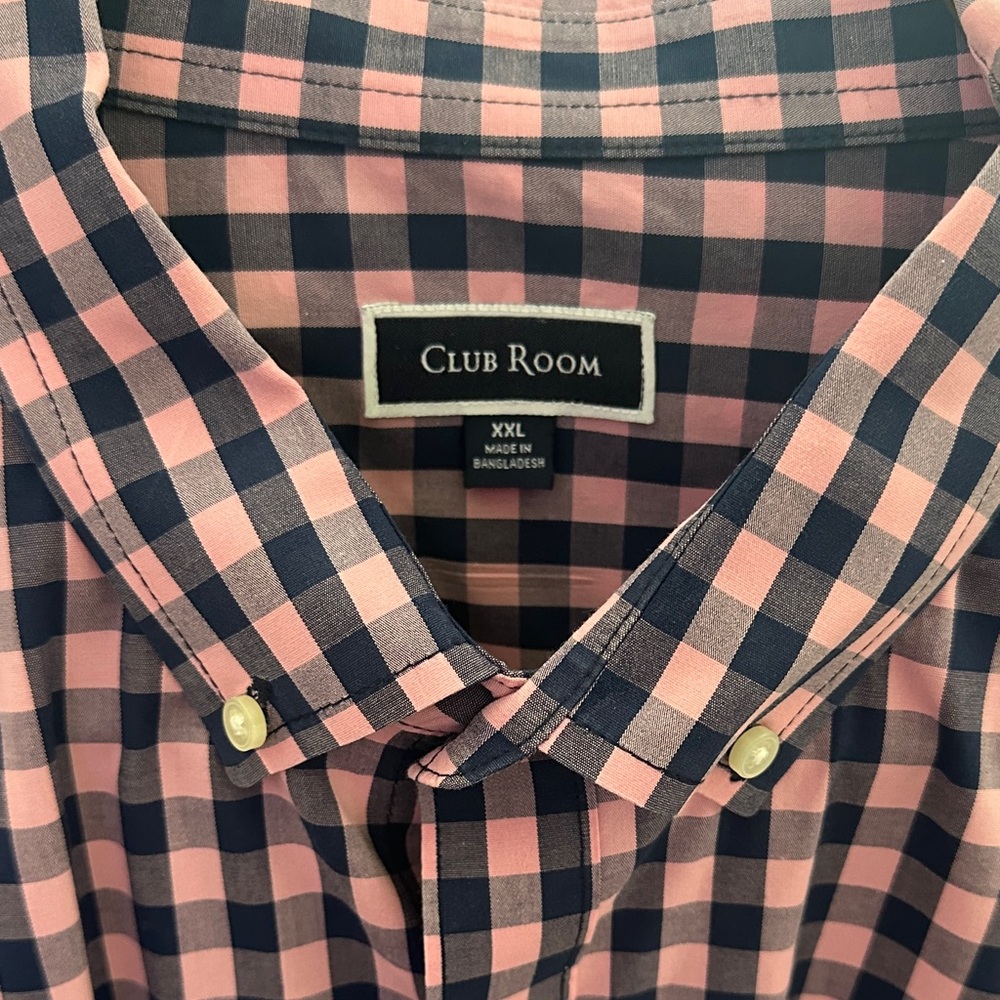 Club Room Men's Casual Pink and Navy Plaid Shirt